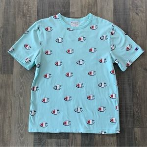 Champion Heritage Print All Over Logo Graphic T-Shirt 
Men’s Medium 
Mint Green